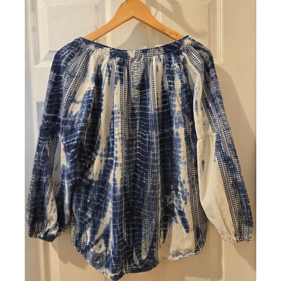 Dylan Embroidery Tie Dye White Blue Indigo Boho Tunic V-Neck Cotton Top Small - Picture 4 of 8